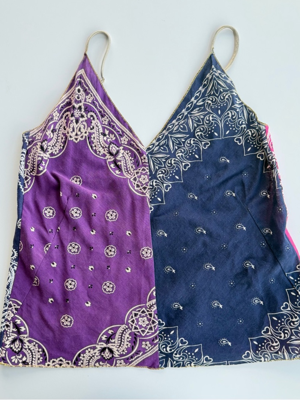 Split Bandana-Print Camisole in Purple & Navy